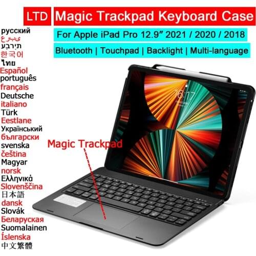 Bluetooth Magic Trackpad Keyboard Mouse Case For iPad Pro 12.9 11 2021 2020 2018 Air 4 10.9 Tablet Case Russian Arabic Keyboard