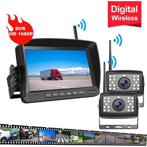 Digital Wireless HD 1080P IR Nigight Vision Car Backup Reverse Camera Kit + 7" 4CH Split AHD IPS Rear View DVR Recorder Monitor