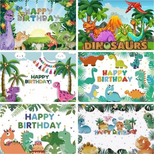 Baby Cartoon Dinosaurs Happy Birthday Jungle Party For Baby Kid Portrait Photo Backdrops Photo Backgrounds Photozone Photophone