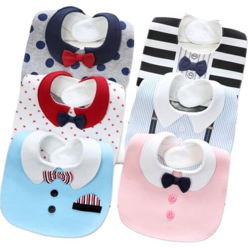INS England Style Infant Baby Bibs Boys Cotton Waterproof Drooling Towel Burp Cloths Genlteman Bow Tie Kids Care Things