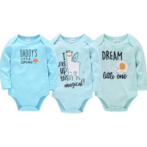 Kavkas Baby Bodysuits Summer 100%Cotton Long Sleeve Small Fresh Letter Printing Three Piece Set Kid Clothes одежда для реборна