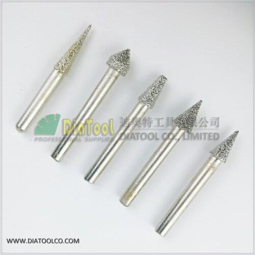 DIATOOL 5pcs Brazed Diamond Burrs For Stone, Concrete, Ceramic, Cone Type Diamond Mill, Diamond Grinding Heads