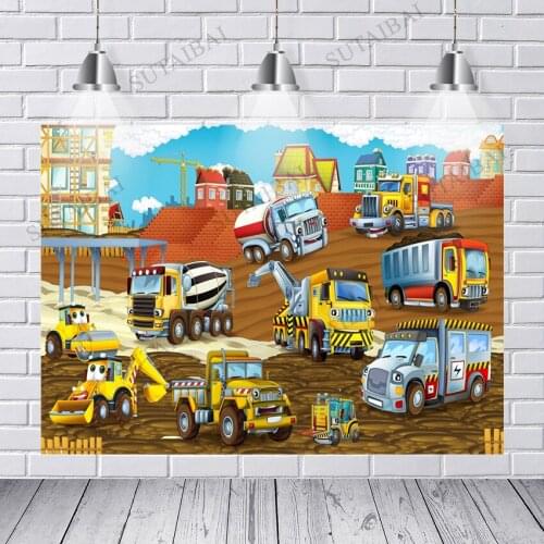 Photography Backdrop Dump Truck Under Construction Party Banner Decor Boy Baby Customized Photo Studio Photo Background Props