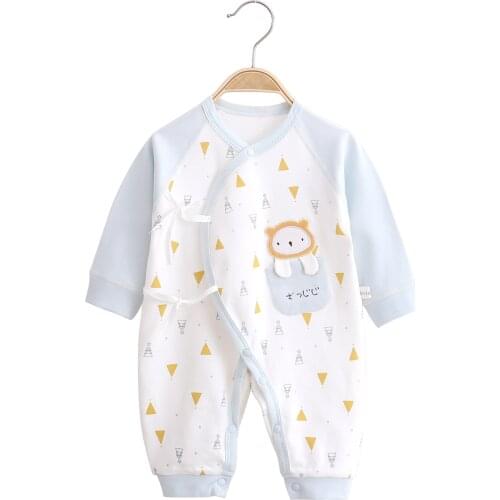 Four Seasons Newborn Baby Boy Girl Romper Soft Cotton Slanting Front Belt Unisex Infant Clothing Infantil Roupa