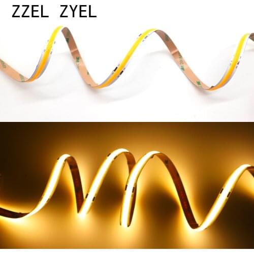 ZZEL ZYEL High Density Flexible Cob Led Strip Light 12watt/M DC5v 12V 24V RGB White/Warm /Yellow/Red/Blue/Green