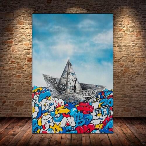 Graffiti Art Paper Origami Boat Poster and Print Fashion Canvas Art Painting Nordic Wall Art Picture for Home Decoration Cuadros