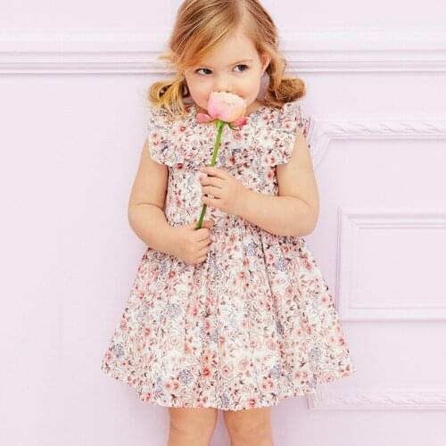 Summer new European and American brand childrens clothing knitted cotton girl dress sleeveless full of printed girl dress