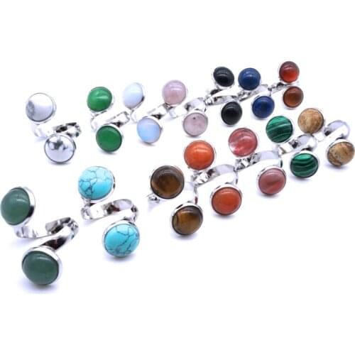 Double Stone Cabochon Ring Tiger Eye Opal Blue White Purple Green Pink Crystal Adjustable Ring for Women Dress ACC Jewelry