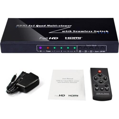 HDMI Switch 4x1 Quad Multi Viewer Seamless Switch HDMI Switcher 4 Ports In 1 Out 1080P Video Screen Splitter PIP Picture Cutter