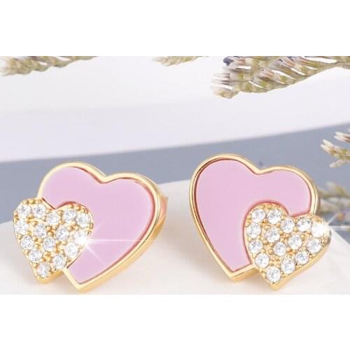 Korean version of simple pink acrylic zircon love earrings ladies heart-shaped earrings size love earrings jewelry gifts