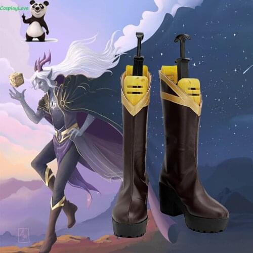 The Dragon Prince Aaravos Brown Shoes Cosplay Long Boots Leather Custom Made For Party Christmas Halloween