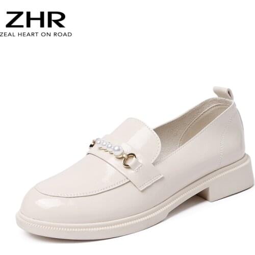 Platform Leather Shoes Women Chunky Thick Sole Round Toe Black Beige Pu Shallow Pure British Style Retro Slip-on Leisure Loafers