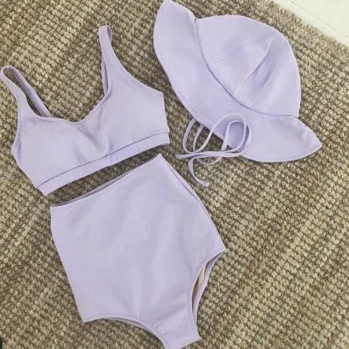 Ins style new three-piece swimsuit women Korean style taro purple high waist hot spring swimsuit women bikini