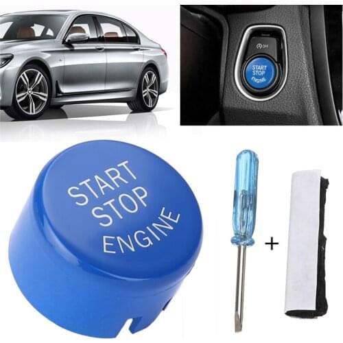 Mayitr 1pc Blue Start Stop Engine Switch Button Cover With Clay Screwdriver For BMW F20 F30 F10 F01 F25 F26 F15 F16 Accessories