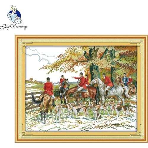 Joy Sunday Hunting classical design paiting Cross Stitch Kit For Embroidery Needlework with drawing 11CT 14CT Stamped fabric