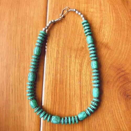 NK240 Ethnic Tribal Jewelry Tibetan Silver Green Turquoises Stone Beaded Necklace Women New Arrival