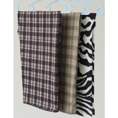 2021 New Casual Brown Pants Women Elastic Waist Plaid Wide Leg Trousers Womens Students Simple Chic Trendy Office Lady All-match