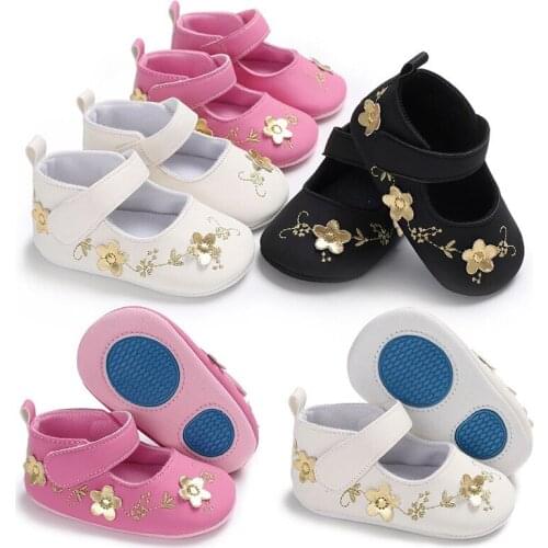 Baby Girl Shoes Golden Flower Embroidered Soft Sole Shoes Prewalker Walking Toddler Kids Shoes First Walker