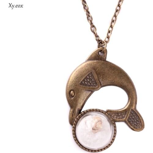 Retro Unisex Bronze Tone Dolphin Glass Sand Shell Pendant Necklace Jewelry
