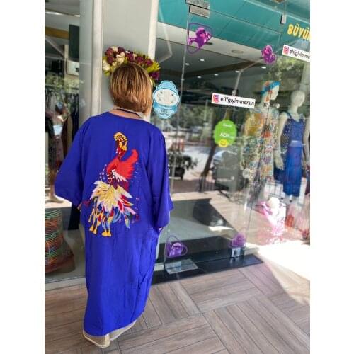 Peafowl Patterned Viscose Fabric Sleeve Slit Plus Size Dresses For Women 4xl 5xl 6xl 2021 New Fashion Casual Clothing