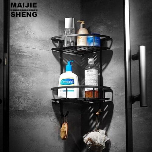 Bathroom shelf black brass double layer bathroom corner shelf bathroom holder showe room basket bathroom accessories