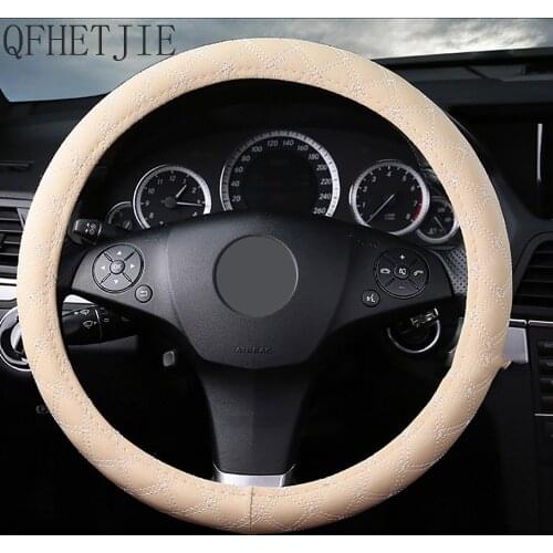 QFHETJIE Car Steering Wheel Cover Non-slip Embossed Design, High-grade Breathable and Wear-resistant Microfiber Interior