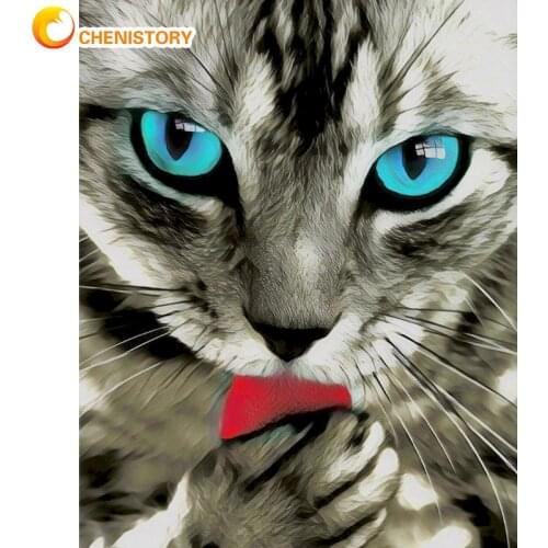 CHENISTORY Blue Eyes Cat Animal Oil Painting By Numbers For Adults Children Acrylic Paint On Canvas Home Decoration Diy Art Pict