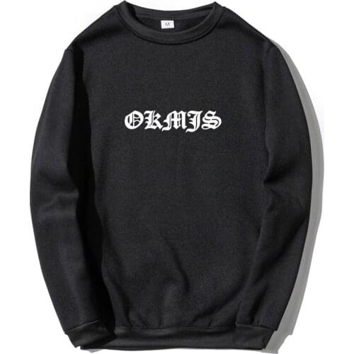 Brand Letter OKMJS Print Hoodies Sweatshirt Autumn Winter Men Crewneck Hip Hop Pullover Casual Tracksuit Male Sportswear Tops