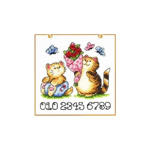 TOP Two Cats DIY Craft Stich Cross Stitch Cotton Fabric Needlework Embroidery Crafts Counted Cross-Stitching Kit