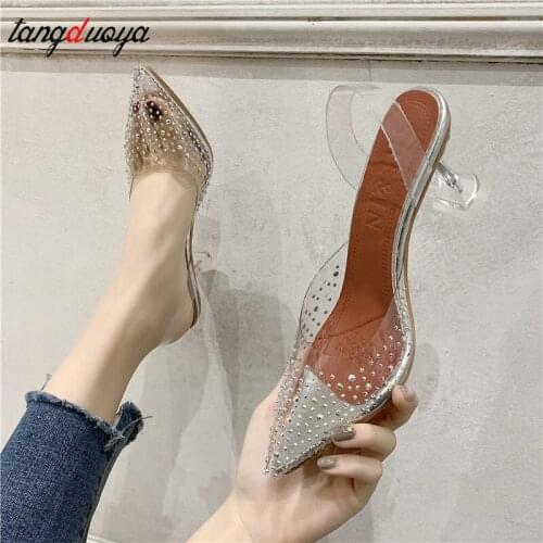 Luxury Sandals Women Pumps Transparent PVC High Heels Shoes Sexy Pointed Toe Slip-on Wedding Party Brand Fashion Shoes For Lady