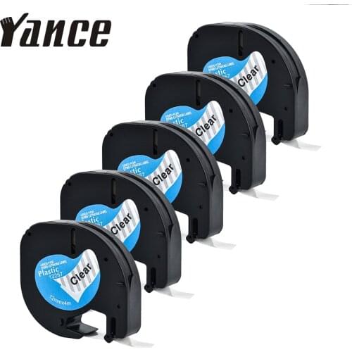 Yance 5Pcs/lot Compatible Dymo LetraTag Plastic tape 12267 12mm Black on clear label Tape for dymo label printer LT-100H LT-100T