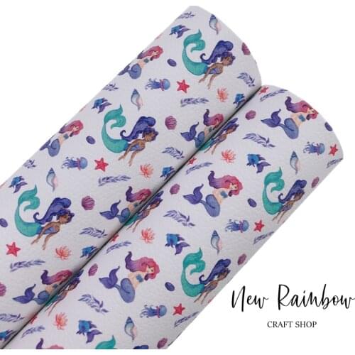 New Rainbow 30x22CM/A4 Pretty Mermaid Prints Top Qaulity Faux Leatherette For Making Baby Bows, Hairclips, Purses, Babyshoes