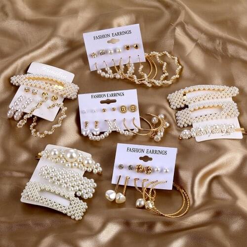 2020 Boho Gold Color Earrings Set Elegant Imitation Pearl Earrings For Women Tassel Dangle Earrings Brincos Fashion Jewelry