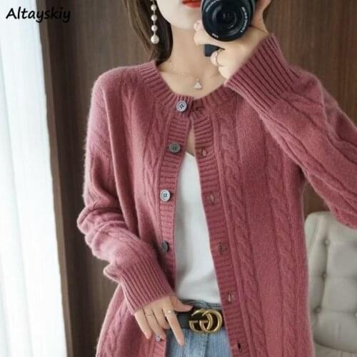 Cardigan Women Solid Knitted Leisure Ulzzang Students Single Breasted O-Neck Button Casual Trendy Elegant Korean Style Newest