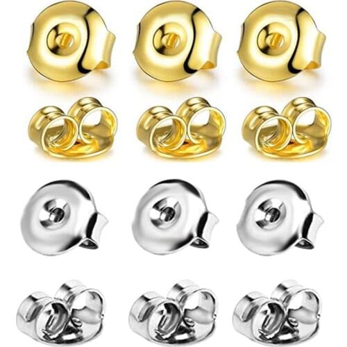 100Pcs 2 Colors Butterfly Earrings Back Stainless Steel Stopper Studs Ear Plugging For Diy Earring Jewelry Findings Accessories