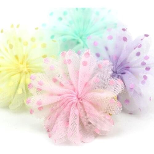 15Pcs 6cm Handmade Dot Mesh Fabric Flower Appliques For Headwear Hairpin Ornaments Crafts Decor DIY Garment Accessories
