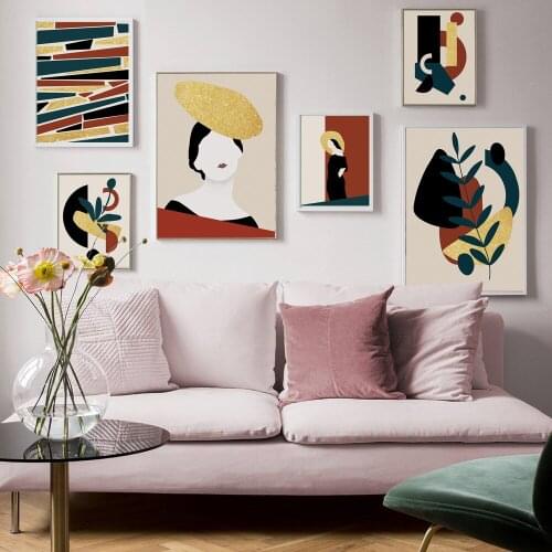Abstract Fashion Vintage Girl Leaf Wall Art Canvas Painting Nordic Posters and Prints Wall Pictures for Living Room Home Decor