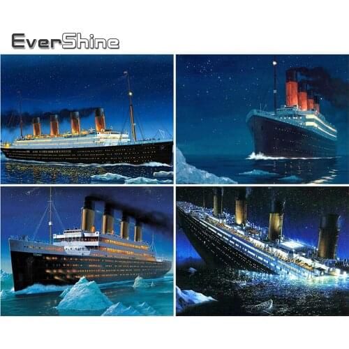 EverShine 5D Diamond Embroidery Full Drill Square Steamship Diamond Painting Landscape Cross Stitch Mosaic Wall Art
