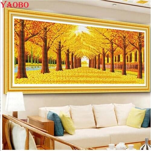 DIY Diamond Embroidery Golden tree autumn landscape Mosaic Painting Diamond Painting Cross Stitch Handicraft Home Decor