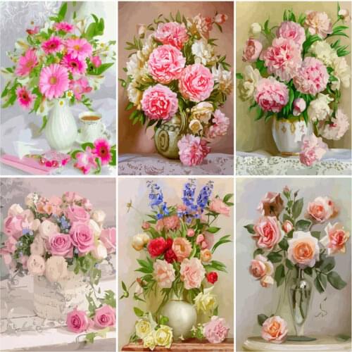 AZQSD Unframe Paint By Numbers On Canvas Flower DIY Handpainted Gift Adult Coloring By Numbers Vase Handpainted Gift