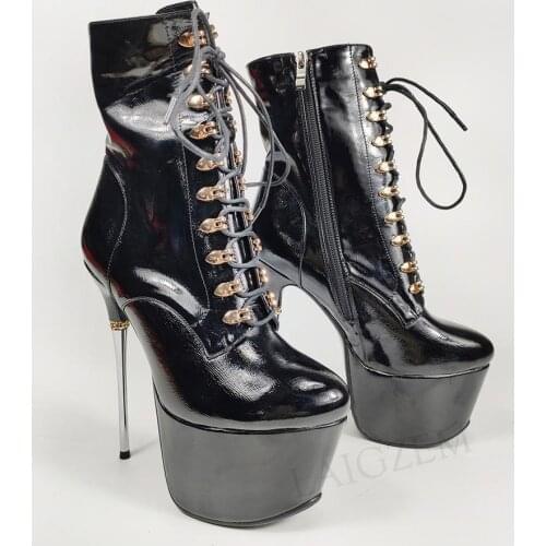 SEIIHEM Women Ankle Boots Platform Side Zip Booties Metal High Heels Club Party Cosplay Unisex Shoes Woman Large Size 33 42 43