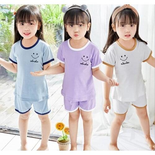 Childrens Pajamas Solid color Sleeping Kids Cartoon Clothes Sets Big Unisex Boys Girls nightclothes Long Sleeve Cotton Sleepwear