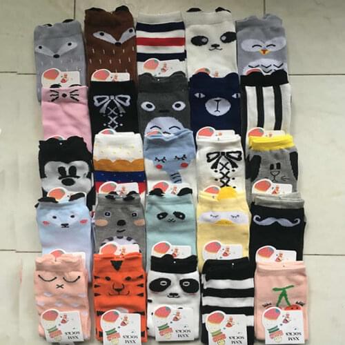 Children socks for kids knee length Bear cartoon print for toddlers cotton knee high socks big boy girl short socks wholesale