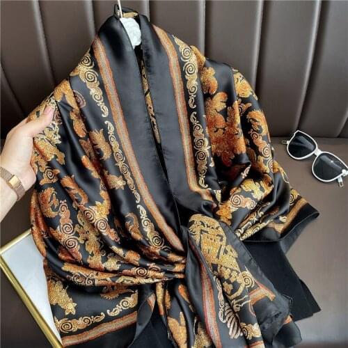 Long Soft Scarves Fashion Chiffon Wrap Retro Print Silk Scarf Women Simulation Shawl Ladies Beach Headband Pashmina Bandana 2021