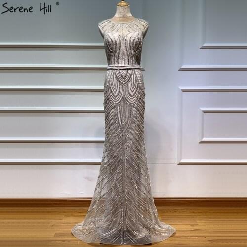 Dubai Designer Grey O-Neck Evening Dresses 2020 Luxury Sleeveless Beading Mermaid Formal Dress Serene Hill LA6630
