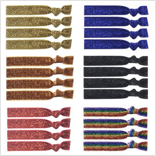 New Arrive 10 Colors 50pcs 5/8" Glitter Elastic Fold Over Hair Band Hair Tie Elastic Band Ponytail Holder Bracelet Wristband