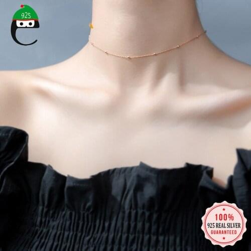 ElfoPlataSi 100% 925 Sterling Silver Fashion Jewelry Beads Short Necklace For Women Luxury Sterling Silver Jewelry Gift XY895