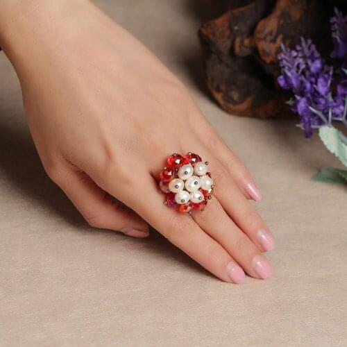 JIUDUO Ring Fashion Sterling Silver Jewelry Natural Freshwater Pearl Womens Wedding Ring