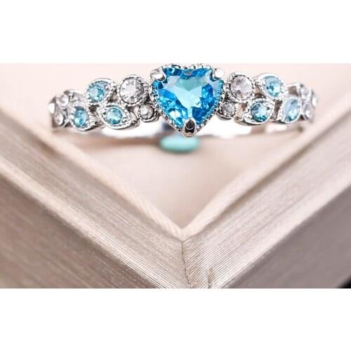 Wedding Bridal Ring Light Blue Heart Crystal Cubic Zircon Rings for Women Engagement Girlfriend Charm Jewelry Anniversary Gift