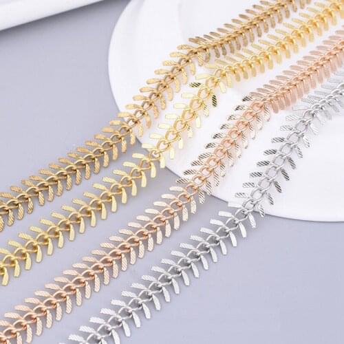 Copper Fish Bone Chain White K Rose Gold Plating Flower Shape Link Chains Handmade Jewelry Making Accessories 5m/roll Wholesale